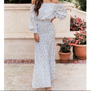 Smocked Blue and White floral Maxi dress